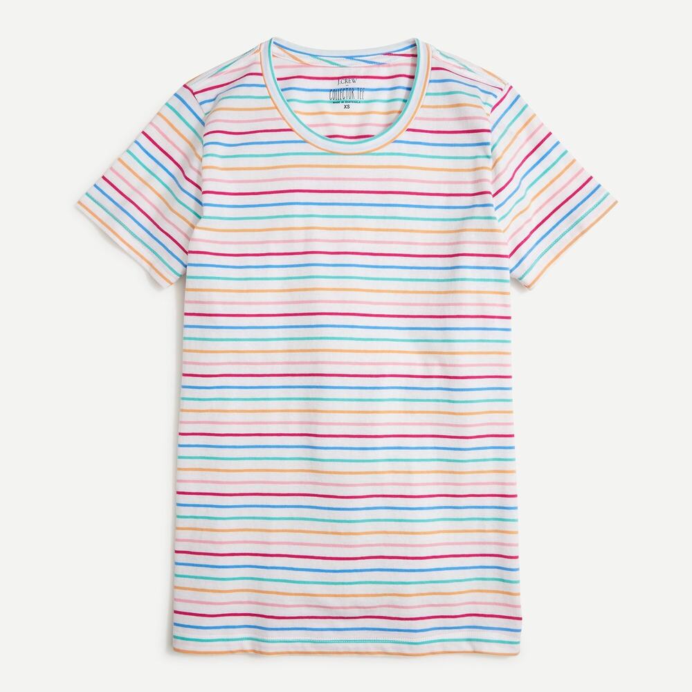 J.Crew White Rainbow Striped Short Sleeve T-Shirt Women's Size Small